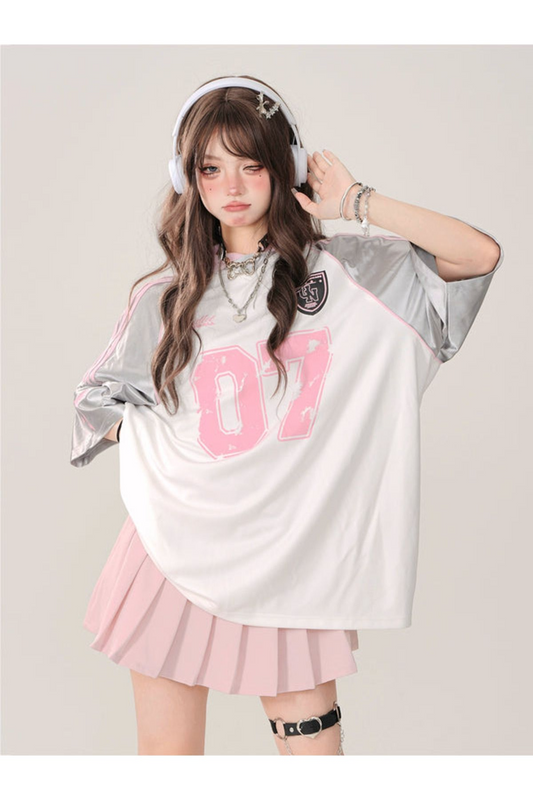 Ribbon 07 Pink Oversize Unisex Jersey Forma T-Shirt