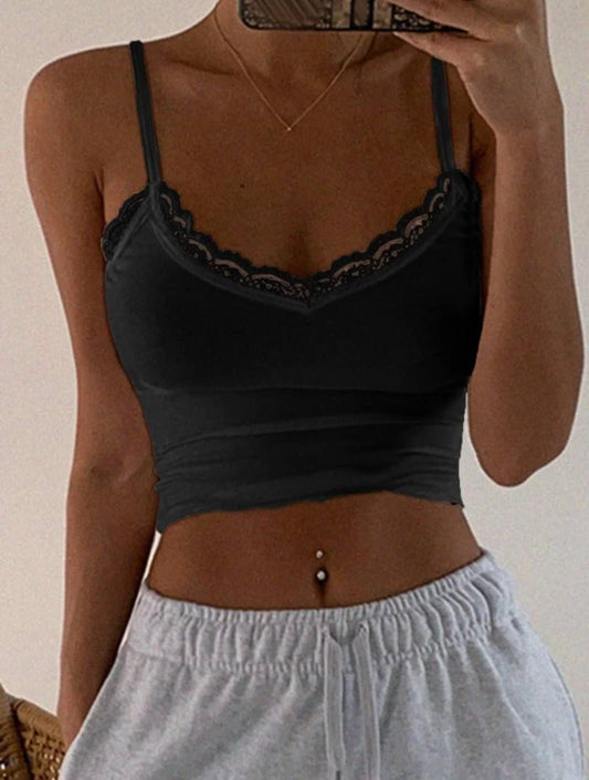 Dantel Detaylı İp Askılı Basic Bluz