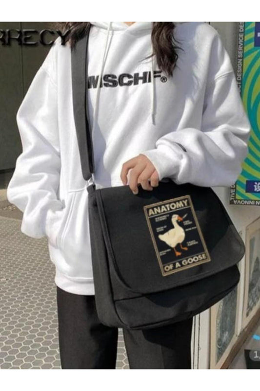 BlackCo Duck Anatomy Baskılı Unisex Yeşil Postacı Çantası