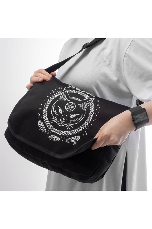 My Vısıon Gothic Cat Baskılı Unisex Postacı Çantası
