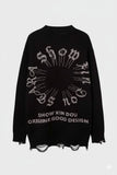 Siyah Gothic Show Xin Dou Yırtık Oversize Triko Kazak