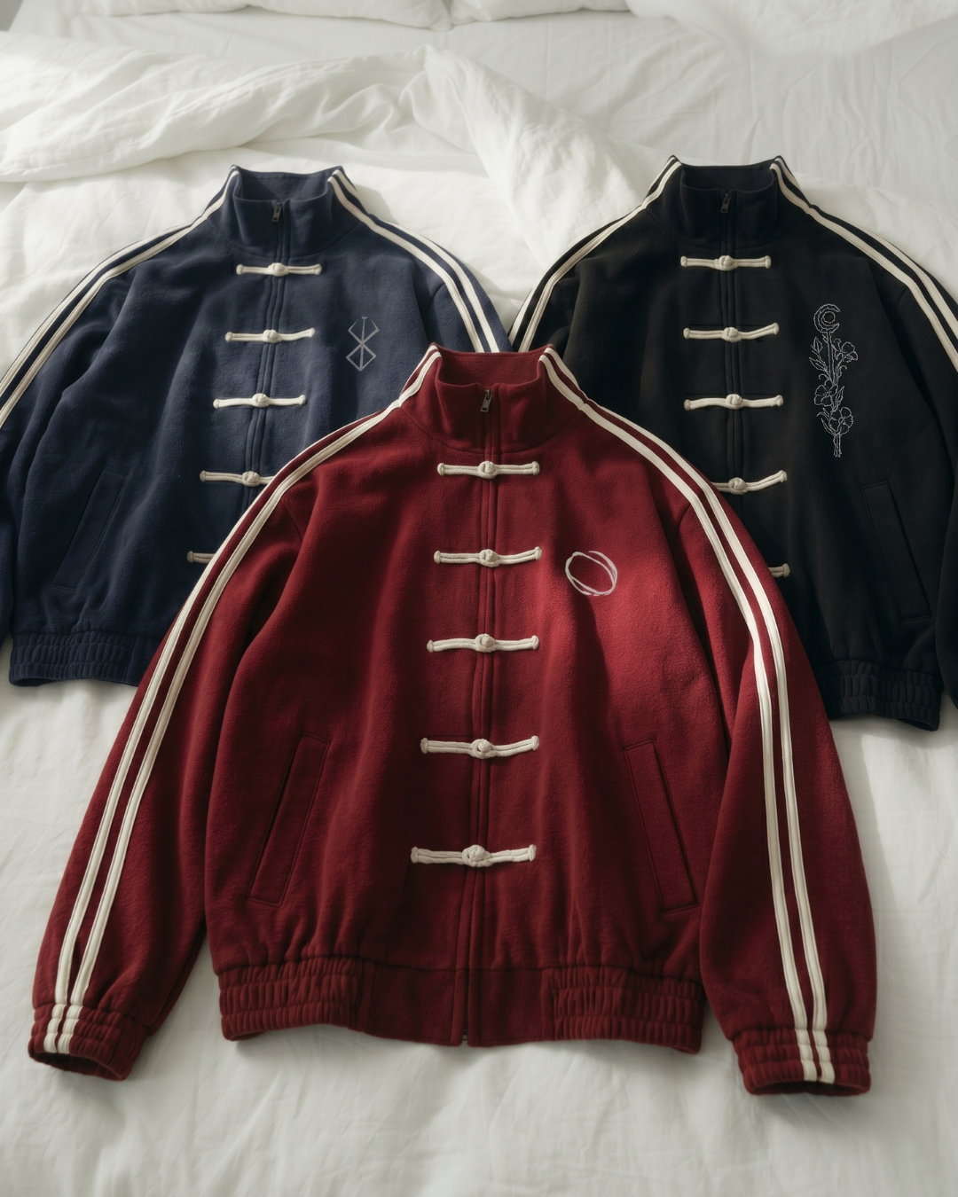 Anime China Design Çift Çizgili Oversize Unisex Ceket