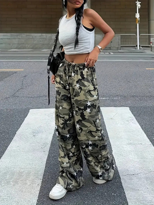 Star Detail Kamuflaj Baggy Eşofman Altı