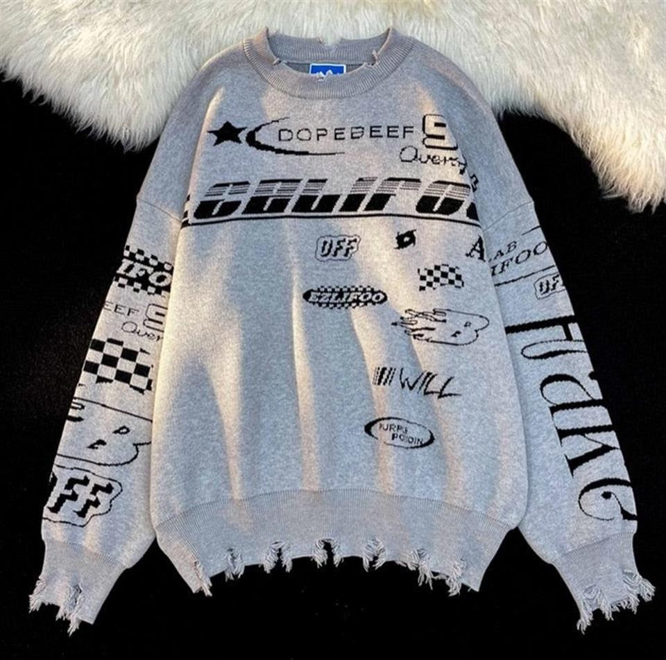 Harajuku Space Oversize Gri Triko Kazak