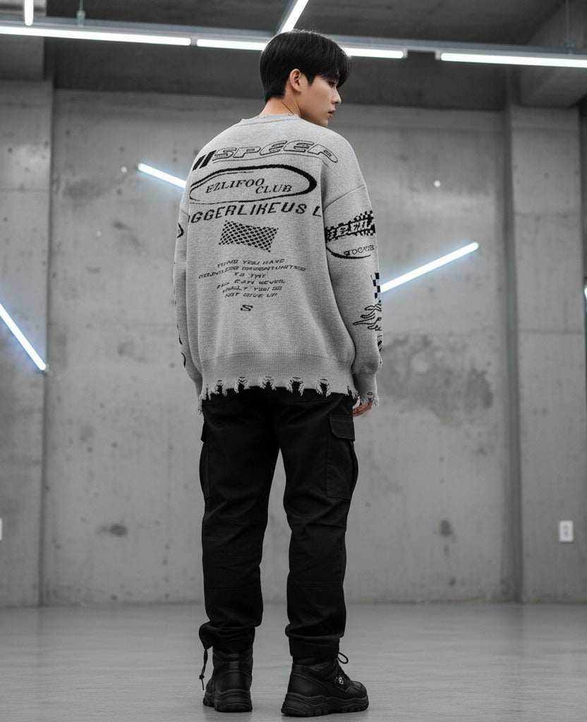 Harajuku Space Oversize Gri Triko Kazak