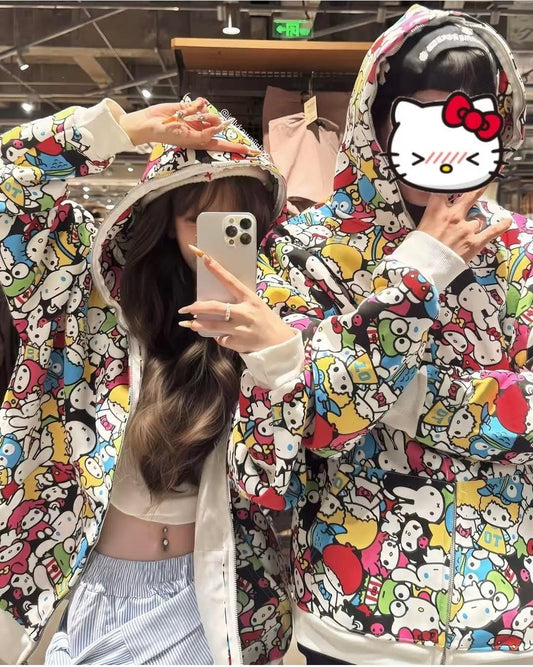 Sanrio Character Oversize Fermuarlı Unisex Kapüşonlu Hırka