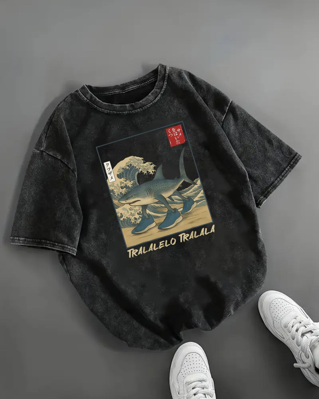 Tralalero Tralala Baskılı Yıkamalı Vintage Unisex Oversize T-Shirt