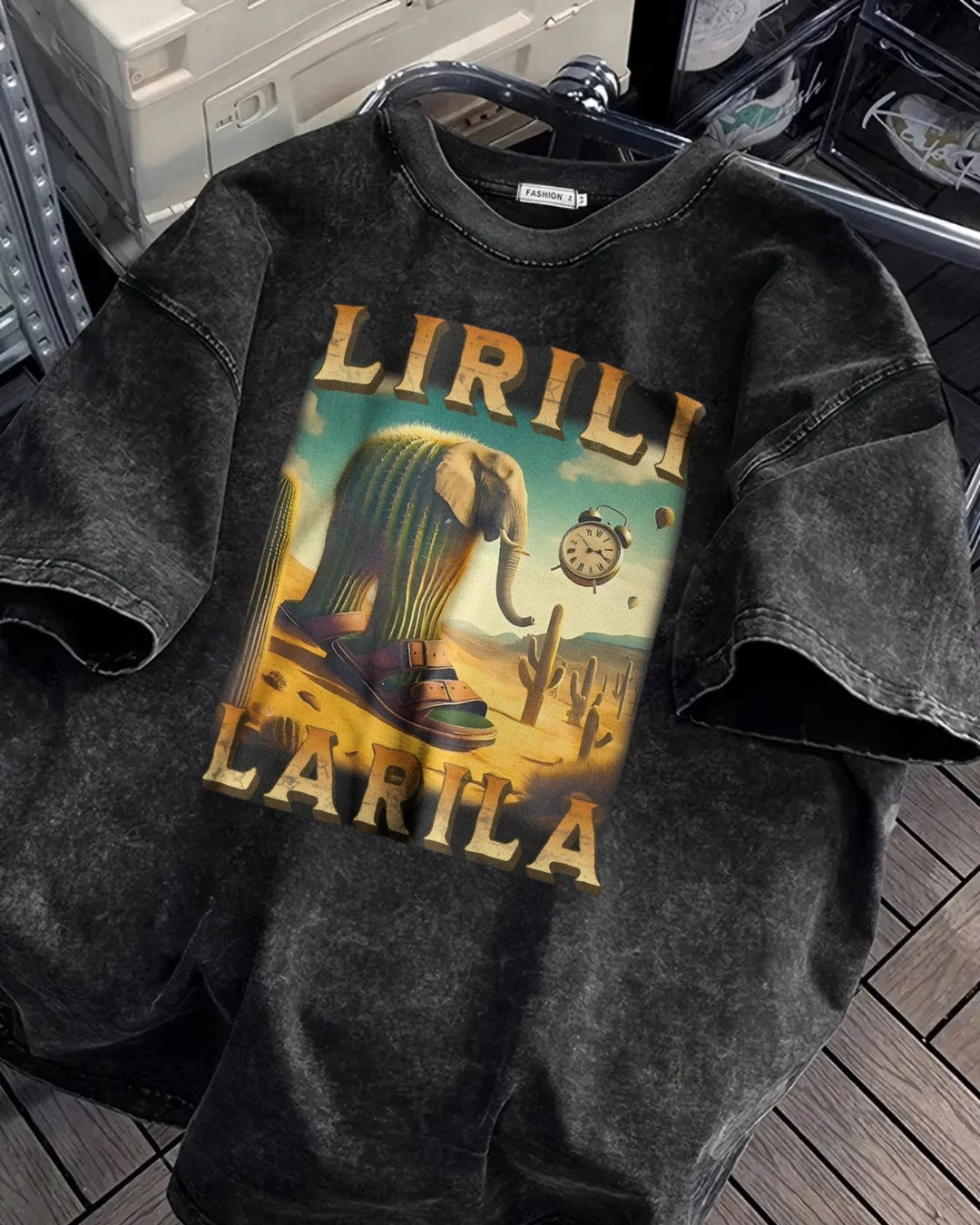 Lirili Larila Baskılı Yıkamalı Vintage Unisex Oversize T-Shirt