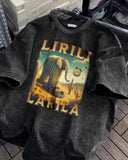 Lirili Larila Baskılı Yıkamalı Vintage Unisex Oversize T-Shirt