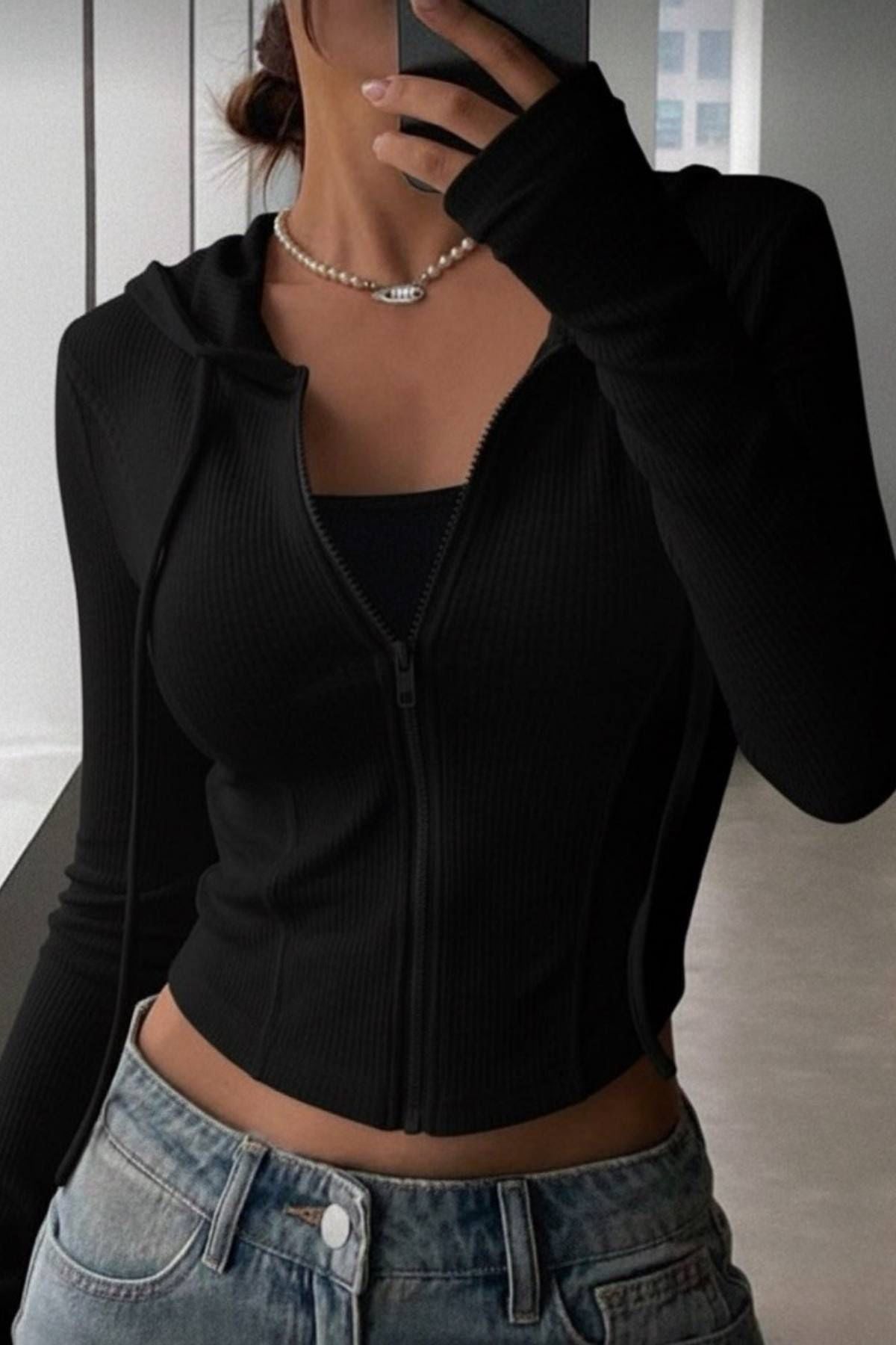 Rolly Basic Slim Fit Fermuarlı Bluz