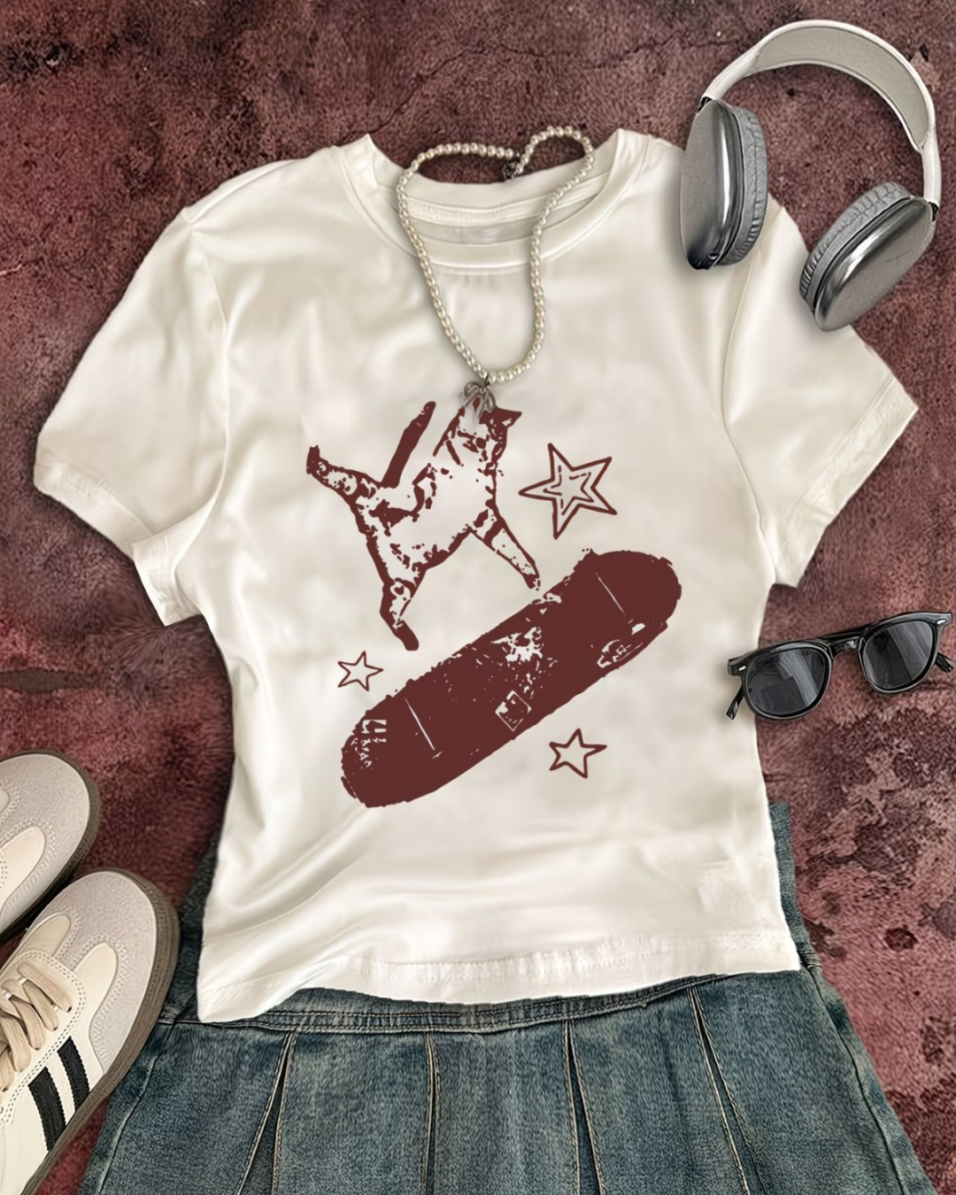 Kemer Boy Retro Skate Cat Crop Bluz