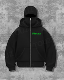 Kawasaki Maske Detaylı Oversize Fermuarlı Siyah Unisex Kapüşonlu Hırka