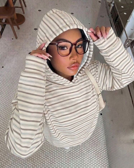 Urban Edge 3 İplik Dijital Baskılı Çizgili Hoodie Sweatshirt