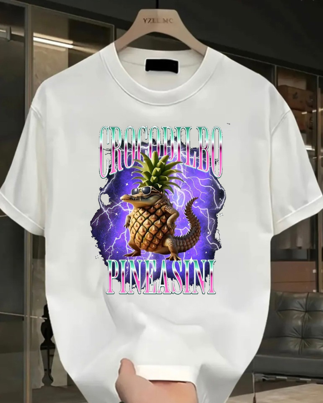 Crocodilbo Pineasini Baskılı Yıkamalı Vintage Unisex Oversize T-Shirt