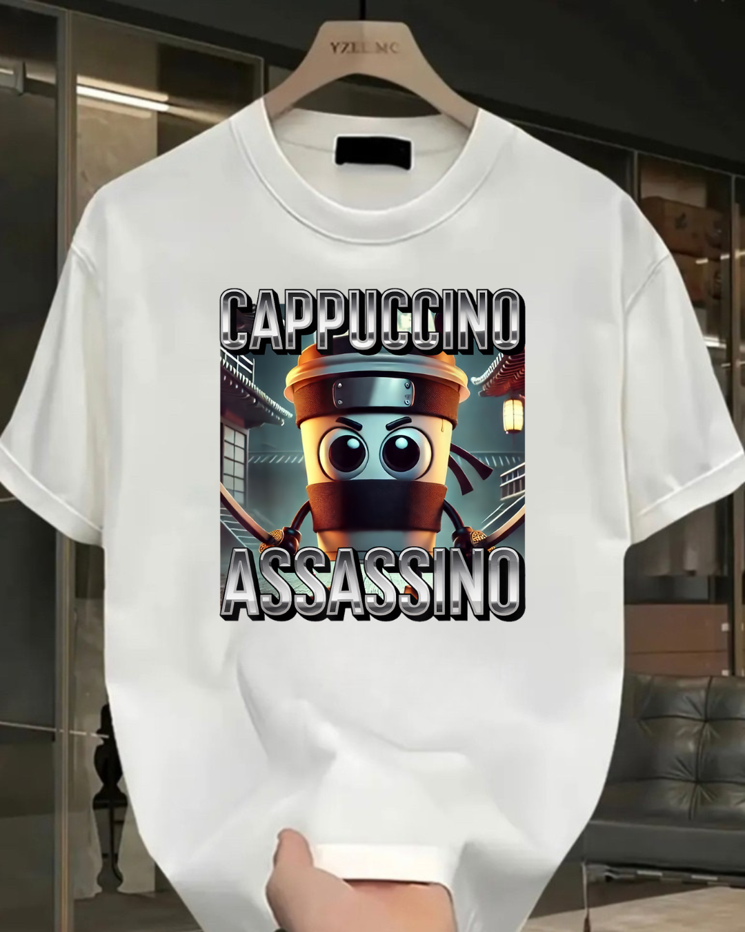 Cappuccino Assassino Baskılı Yıkamalı Vintage Unisex Oversize T-Shirt