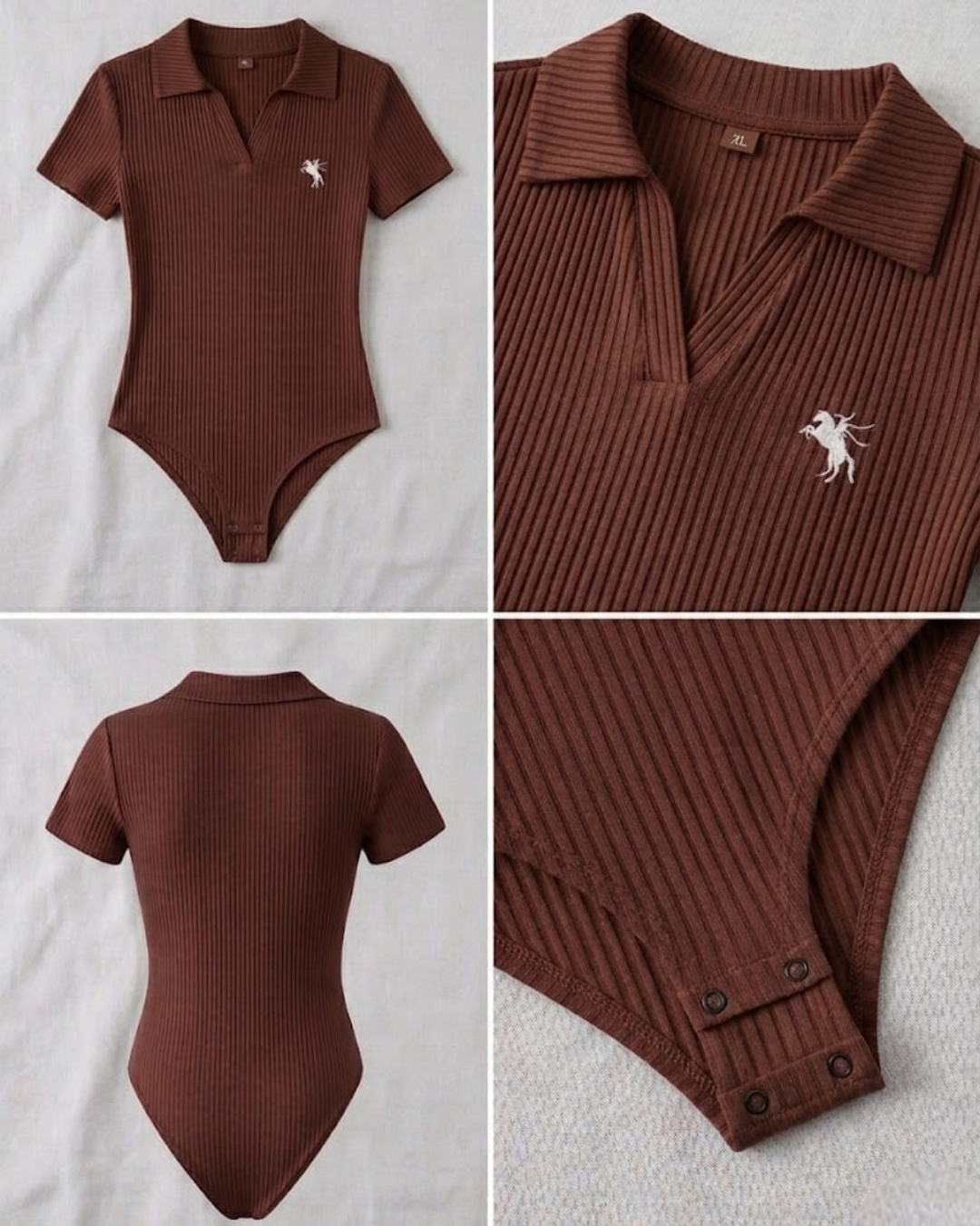 Kahverengi Polo Yaka Fitilli Likralı Premium Zıbın