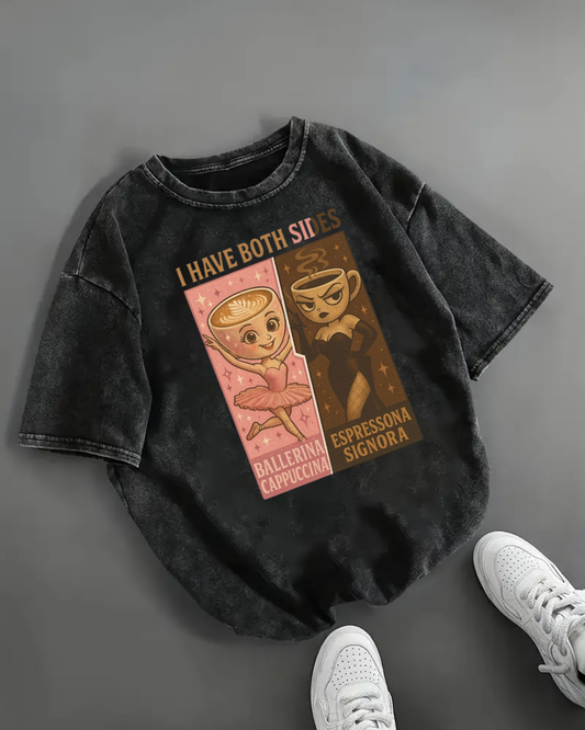 Espresso Signora & Cappuccina Ballerina Baskılı Yıkamalı Vintage Unisex Oversize T-Shirt