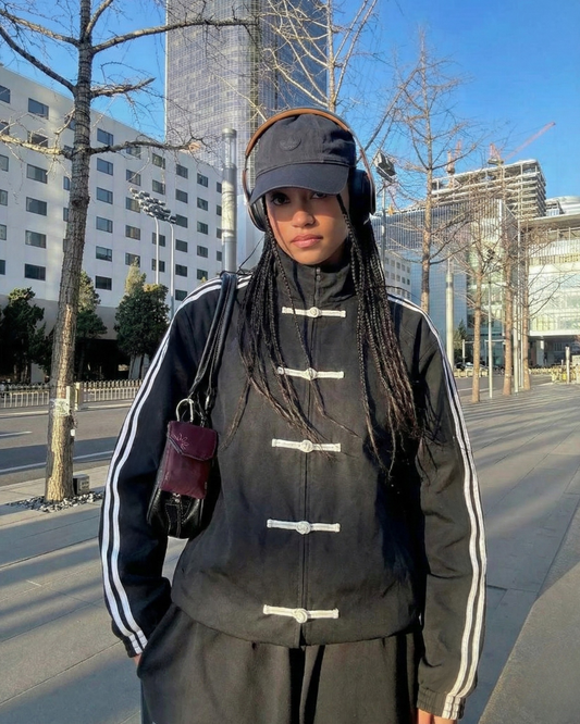 Çift Çizgili Siyah Oversize Unisex Ceket ( 3 İplik)