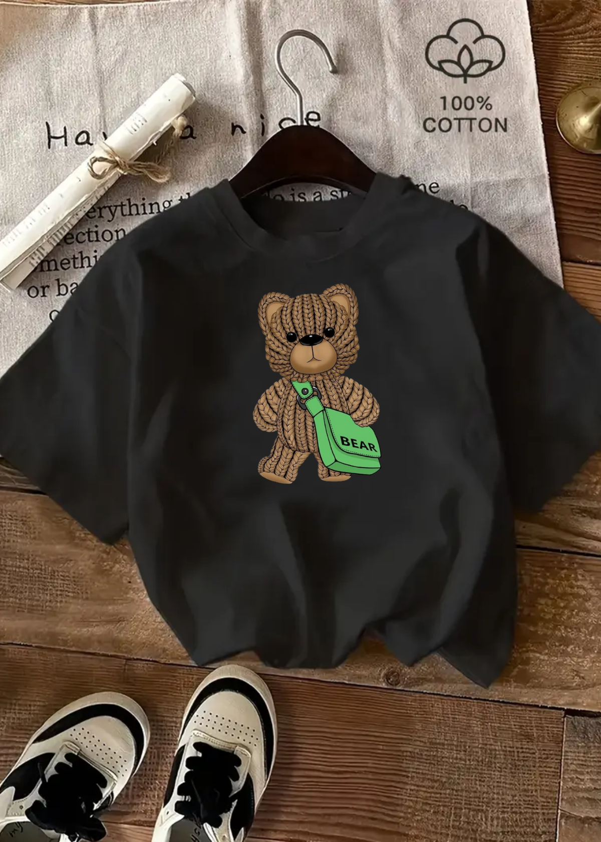 Cute Bear Baskılı Unisex Oversize T-shirt