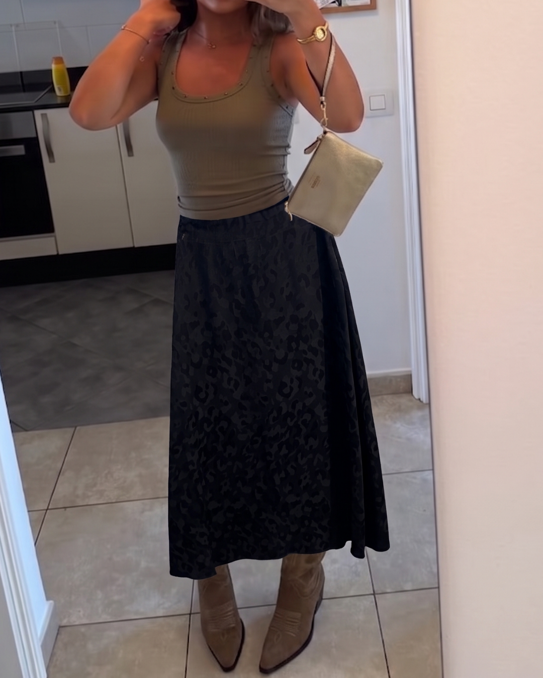 Retro Bohem Jakarlı Fermuarlı Etek