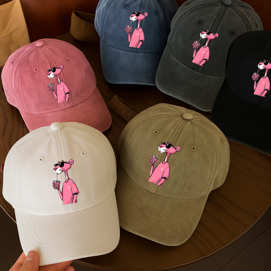 Yıkamalı Vintage Pink Panter Baskılı Unisex Şapka