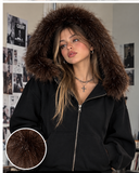 Kürk Detaylı Regular Fit Zip Hoodie Fermuarlı Sweatshirt