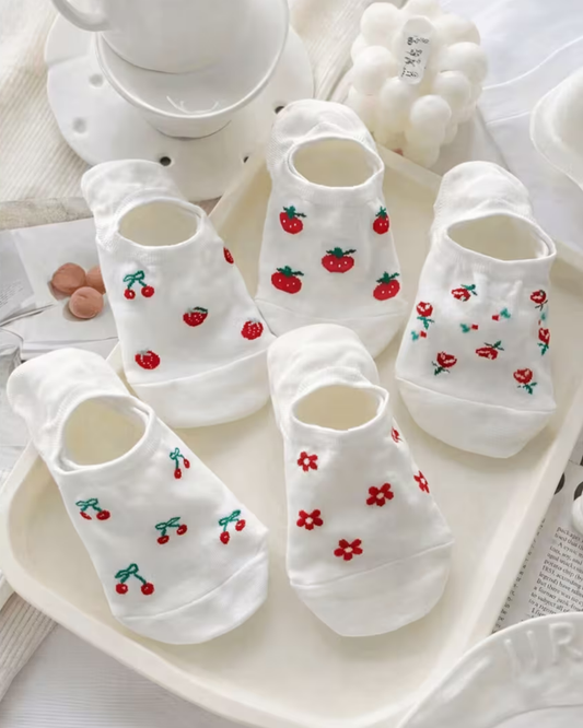 Cute Red Fruit Desenli Çorap (5 Çift)