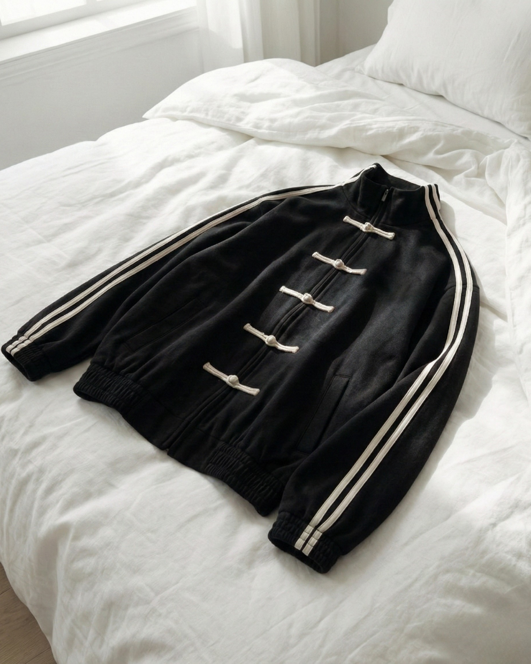 Çift Çizgili Siyah Oversize Unisex Ceket