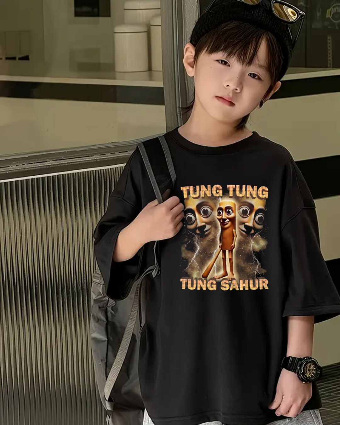 Tung Tung Tung Sahur Baskılı Kids Unisex Oversize T-Shirt