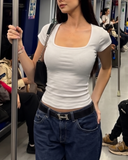 Aria Square-Neck Beyaz Bluz Crop