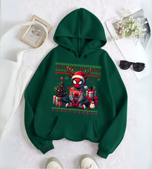 Spider Man Merry Christmas Baskılı Kapşonlu Sweatshirt