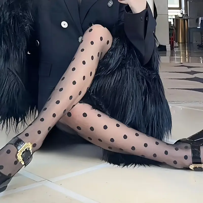 Puantiyeli Gothic Desenli Ithal Fileli Külotlu Çorap