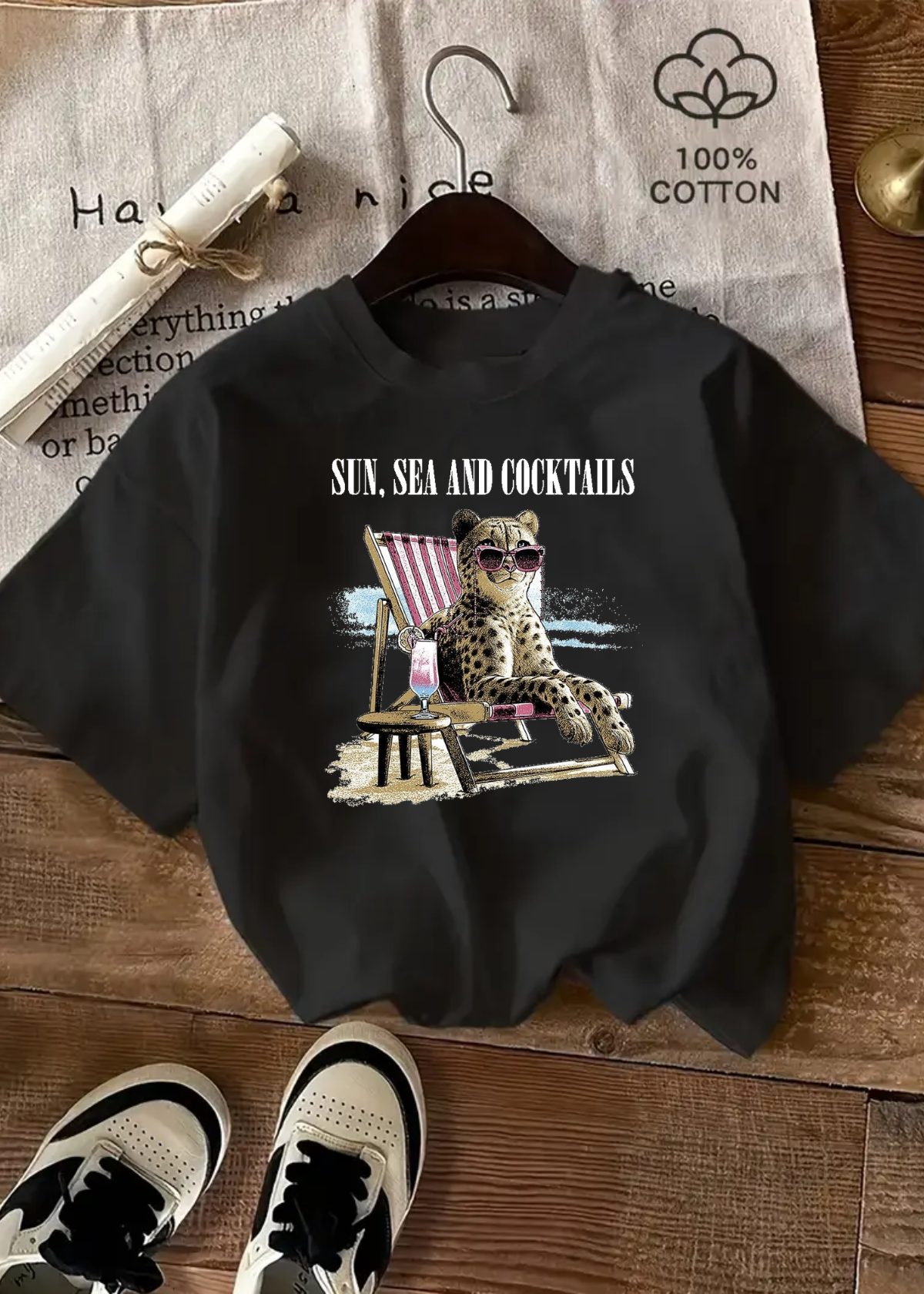 Sun,Sea and Cocktail Baskılı Unisex Oversize T-shirt