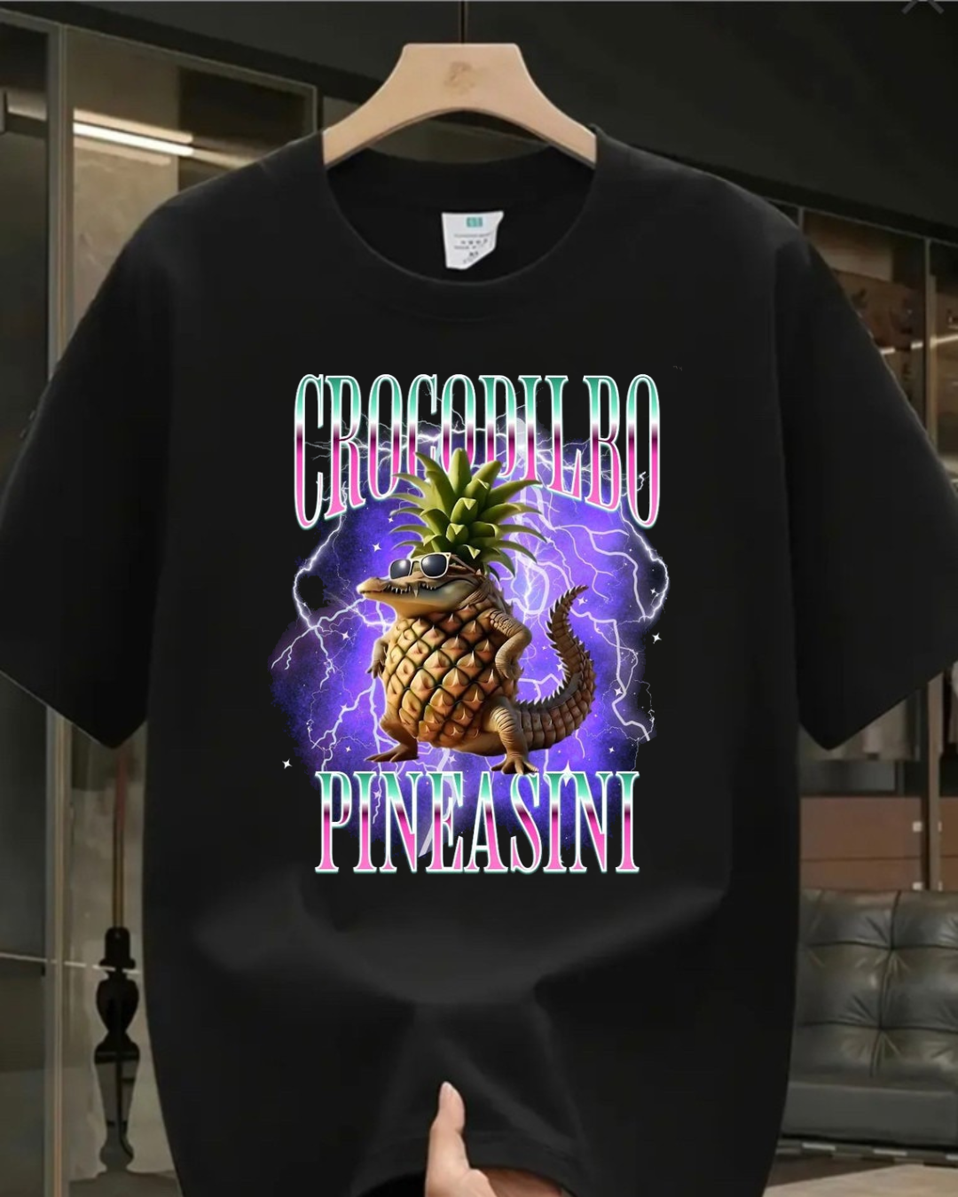 Crocodilbo Pineasini Baskılı Yıkamalı Vintage Unisex Oversize T-Shirt