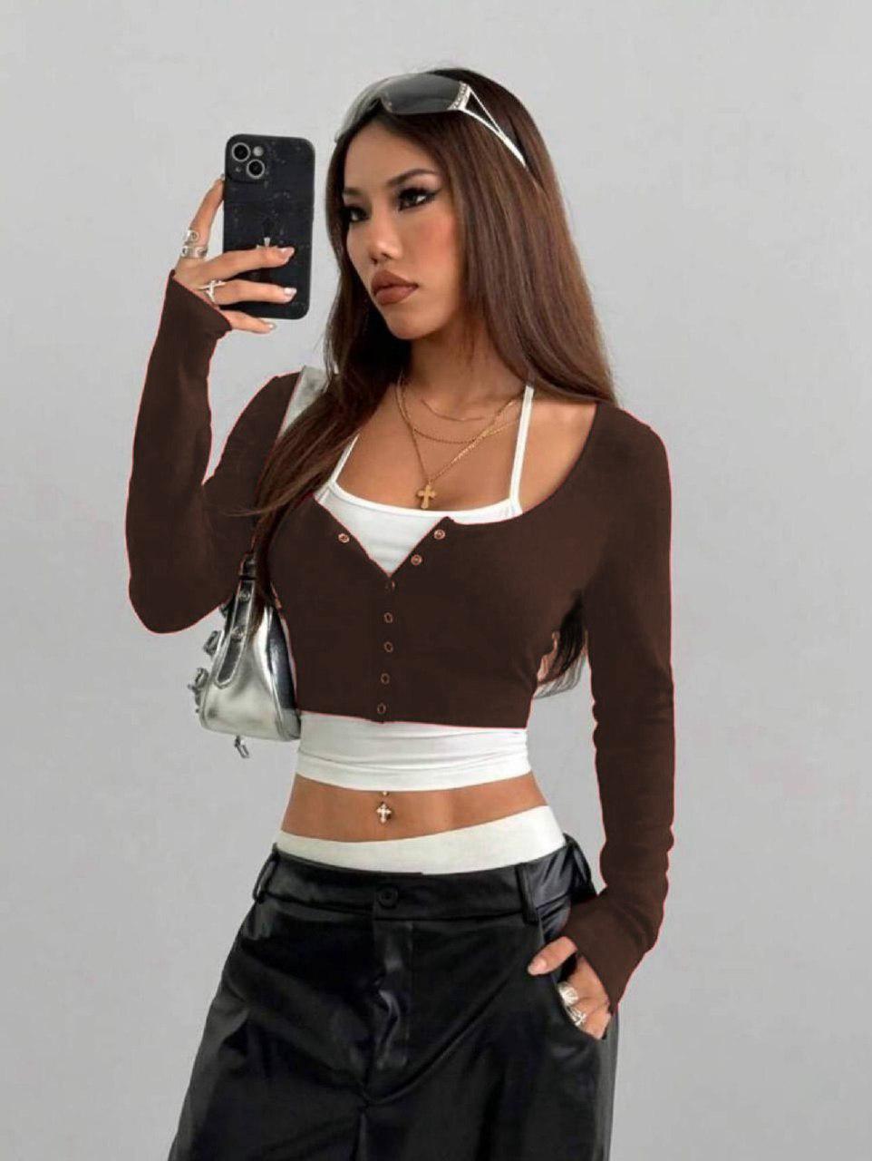 Y2K SnapFit Body Çıtçıt Detaylı Uzun Kollu Full Crop