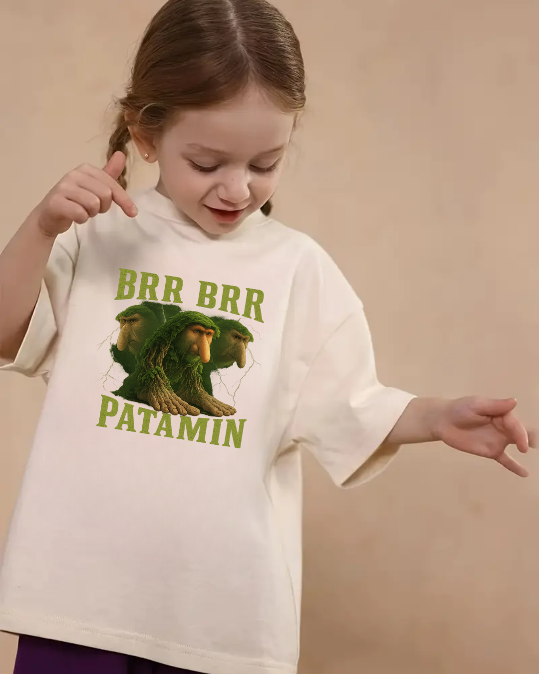 Tung Tung Tung Sahur Baskılı Kids Beyaz Unisex Oversize T-Shirt