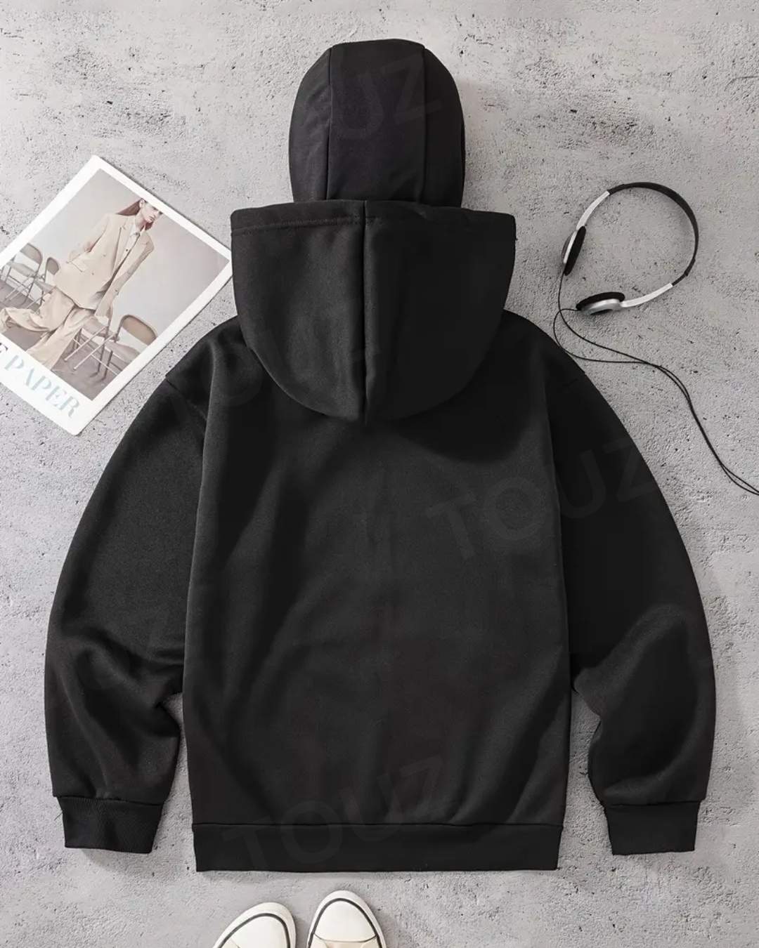 Snake Maske Detaylı Oversize Fermuarlı Siyah Unisex Kapüşonlu Hırka