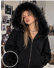 Kürk Detaylı Regular Fit Zip Hoodie Fermuarlı Sweatshirt