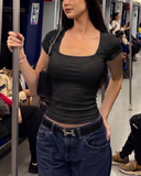 Aria Square-Neck Siyah Bluz Crop
