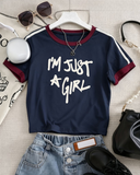 I Am Just Girl Baskılı Crop Bluz