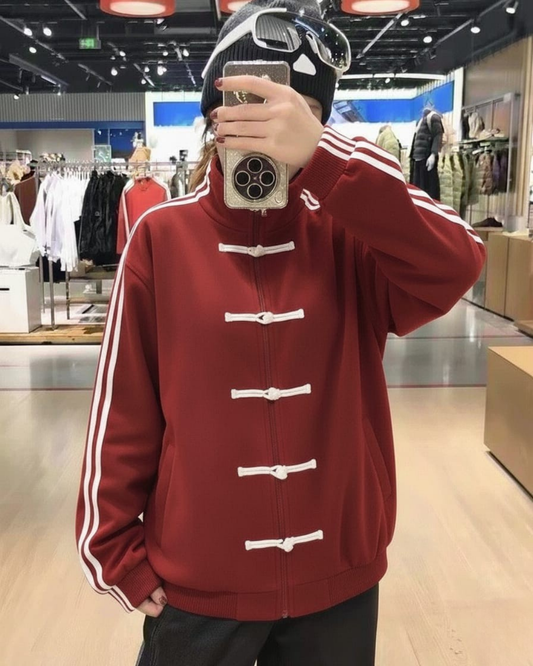 Çift Çizgili Bordo Oversize Unisex Ceket ( 3 İplik)