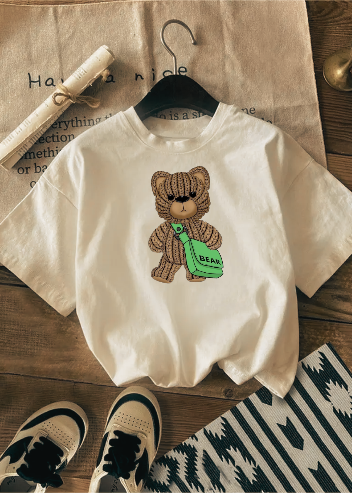 Cute Bear Baskılı Unisex Oversize T-shirt