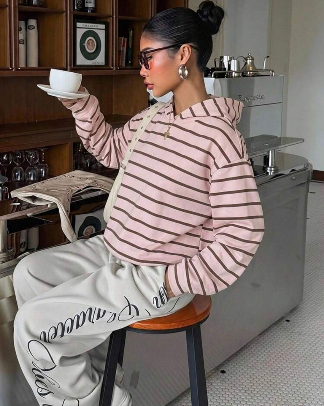 Urban Edge 3 İplik Dijital Baskılı Çizgili Hoodie Sweatshirt