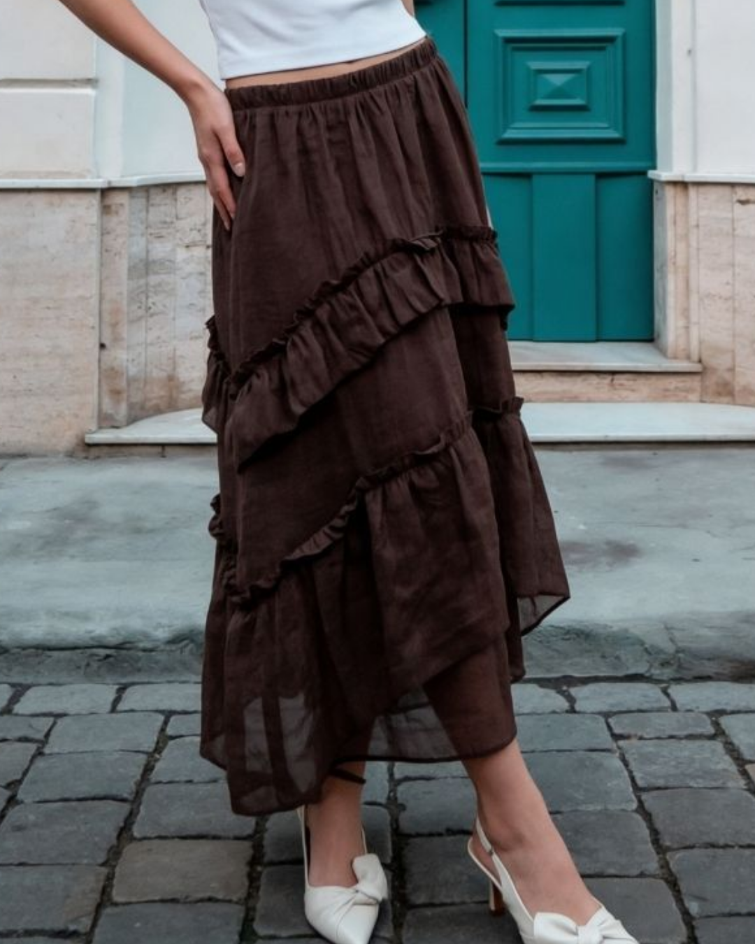 Retro Bohem Harmy Fırfırlı Astarlı Etek