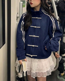 Çift Çizgili Lacivert Oversize Unisex Ceket