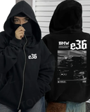 E36 Maske Detaylı Oversize Fermuarlı Siyah Unisex Kapüşonlu Hırka