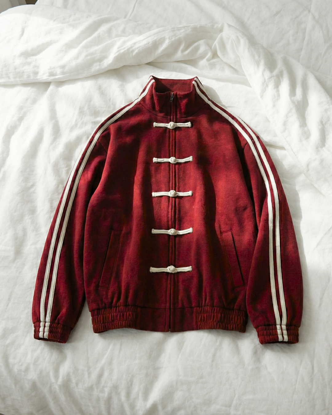 Çift Çizgili Bordo Oversize Unisex Ceket ( 3 İplik)