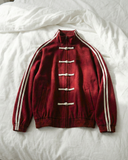 Çift Çizgili Bordo Oversize Unisex Ceket ( 3 İplik)