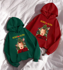 Evde Tek Başına Çift Merry Christmas Baskılı Kapşonlu Sweatshirt