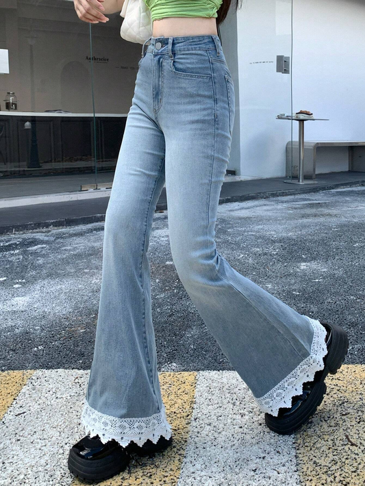 Y2k Lace Detail Jean Pantolon